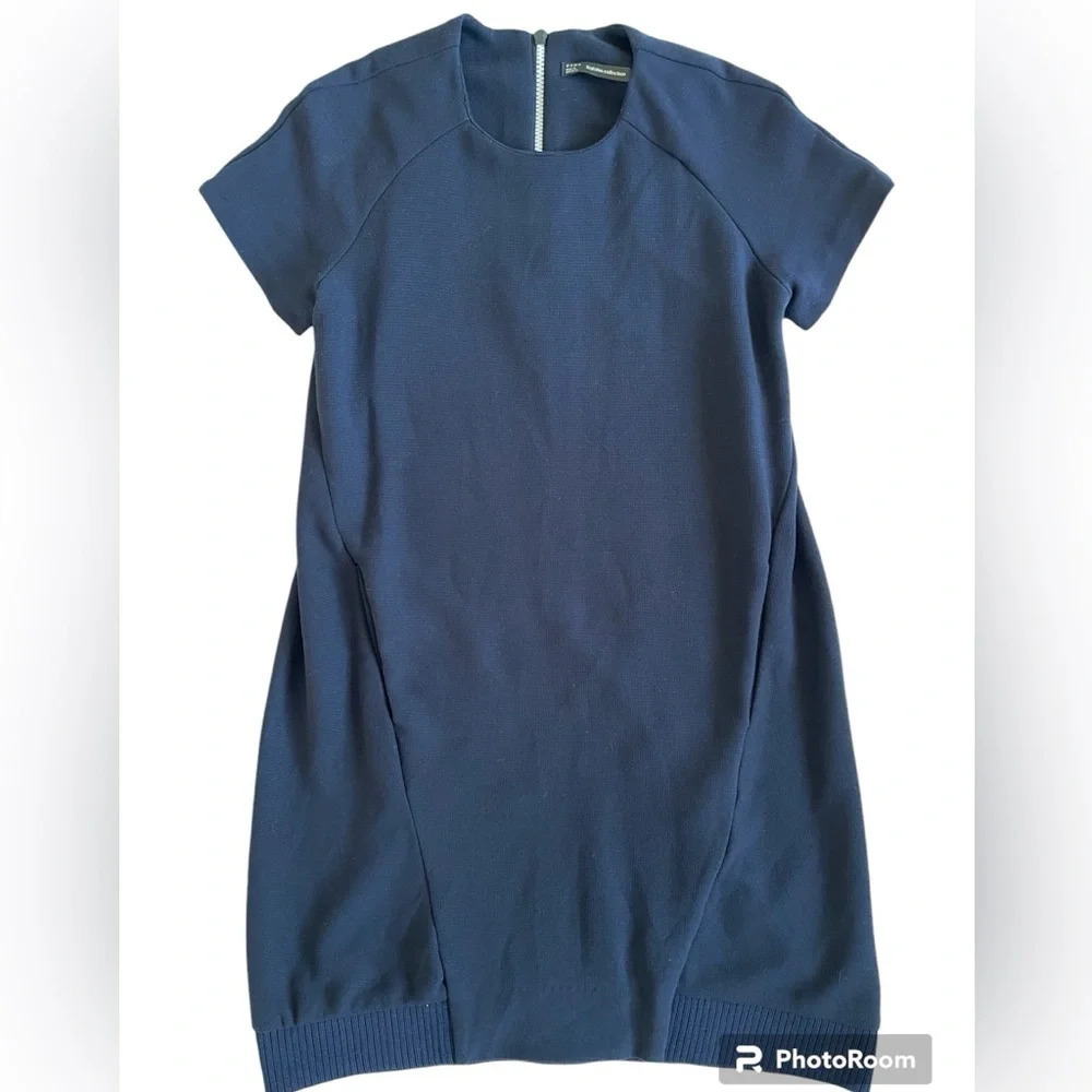 ZARA TRF Short Sleeve Shift Mini Dress Size Small in Navy Blue - Picture 6 of 6